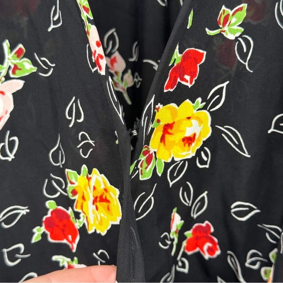 Veronica Beard Arielle Silk Faux-Wrap Dress Black Floral Multi Midi Length - Picture 7 of 14